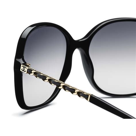 Sunglasses: Square Sunglasses, acetate & lambskin Black — .